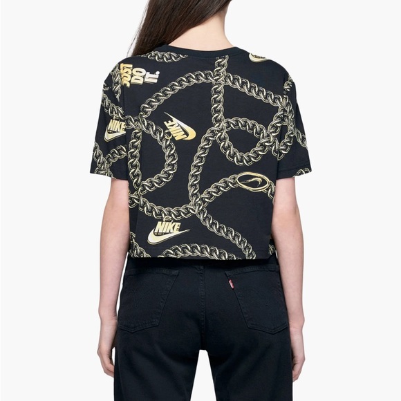 Nike Tee Glam Dunk Gold Chain Print Crop Top | small - Picture 2 of 13